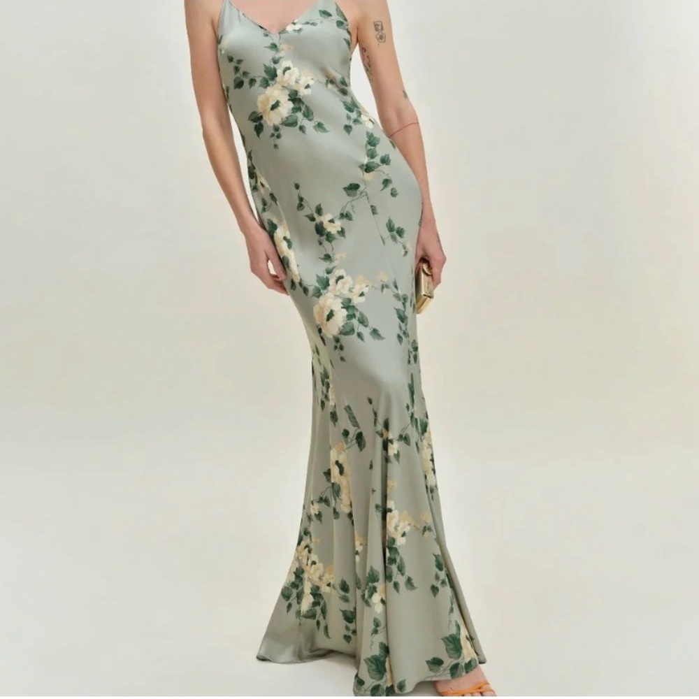Reformation Tyler Satin Dress Shade Garden - Size 2